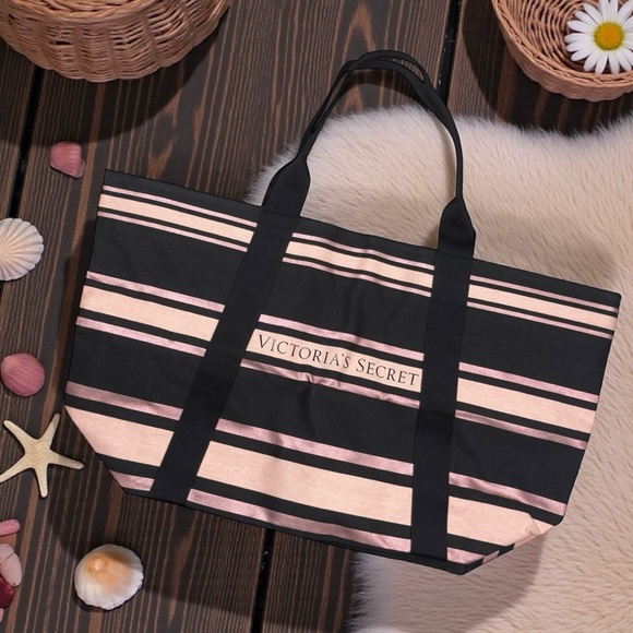 Victoria's Secret Handbags - Victoria’s Secret Black Pink Limited Edition Canvas Tote Getaway Travel Bag